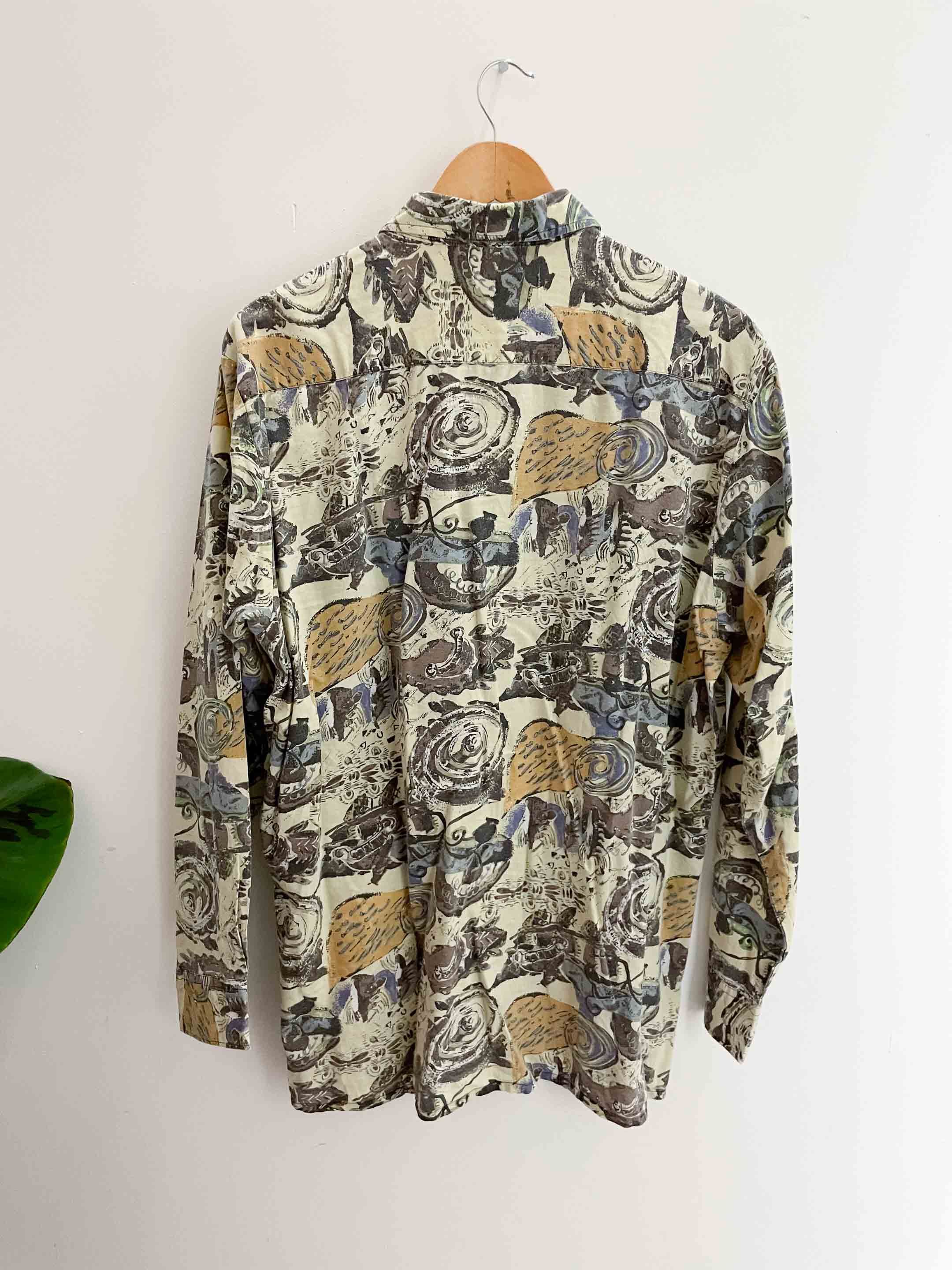Vintage brown abstract pattern mens long sleeve shirt size M