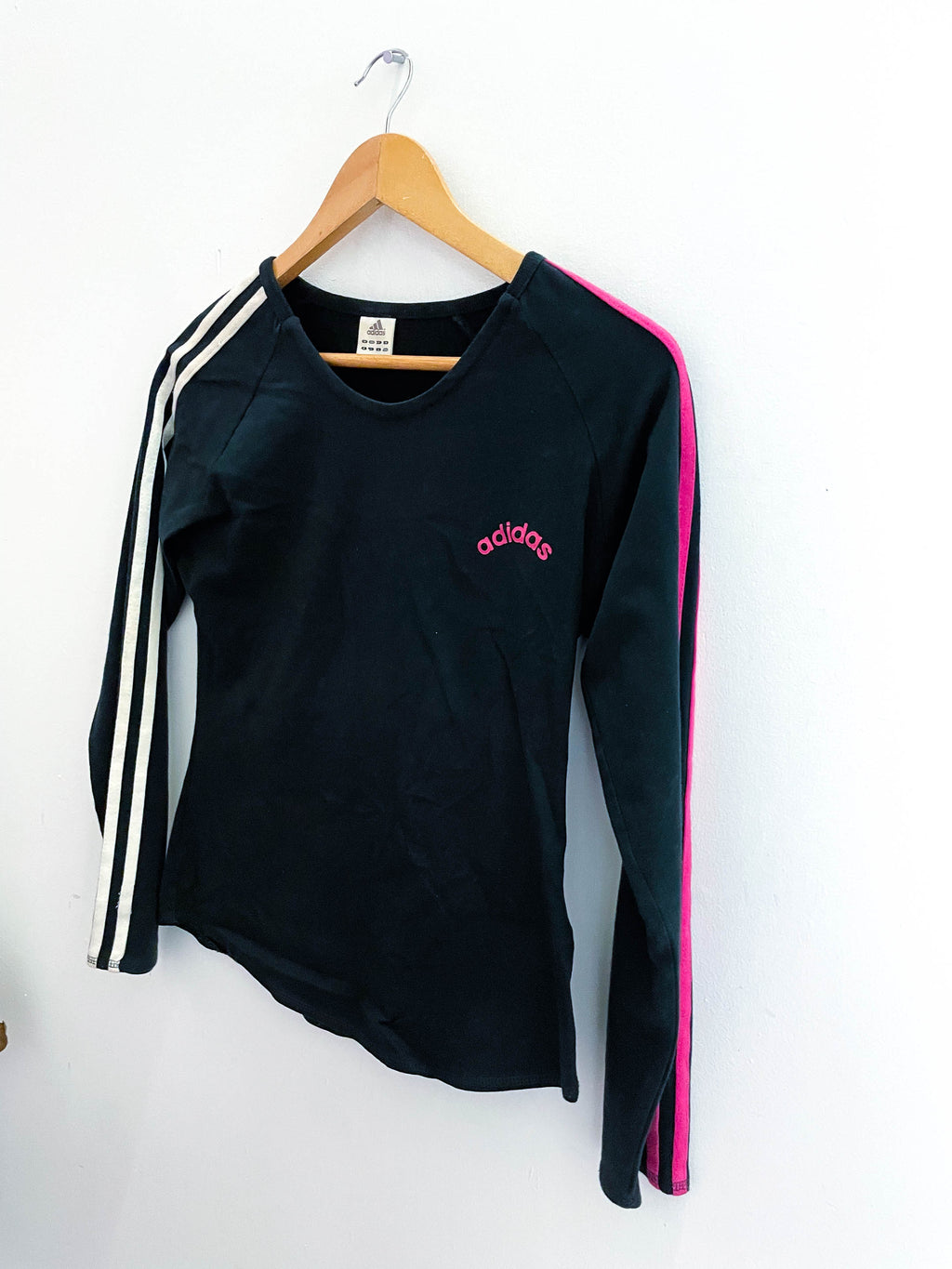 Vintage black long sleeve adidas three stripe shirt size L