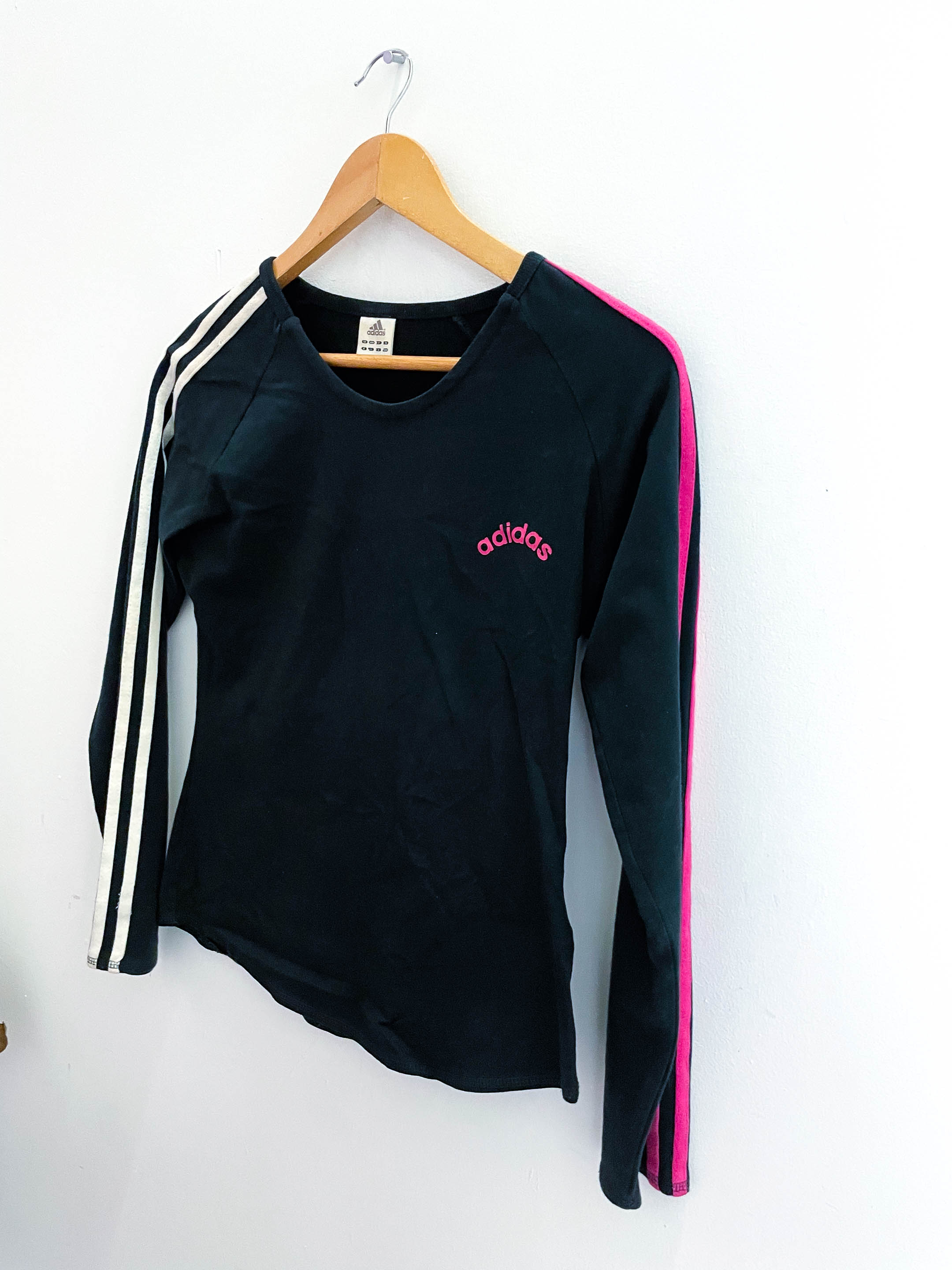 Vintage black long sleeve adidas three stripe shirt size L