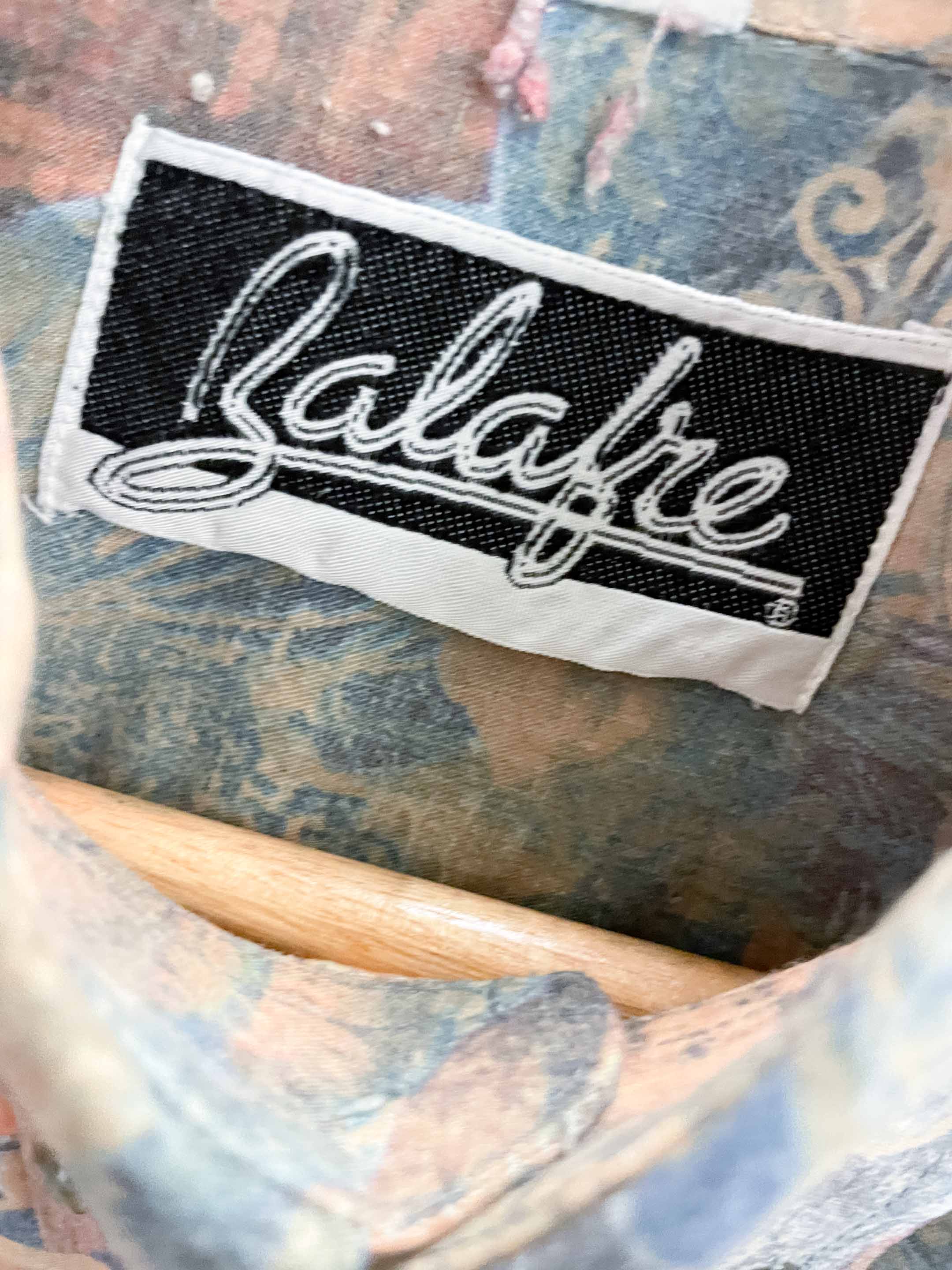 Vintage blue abstract patterned short sleeve shirt size L