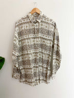 Vintage brown men abstract festival pattern long sleeve shirt size m