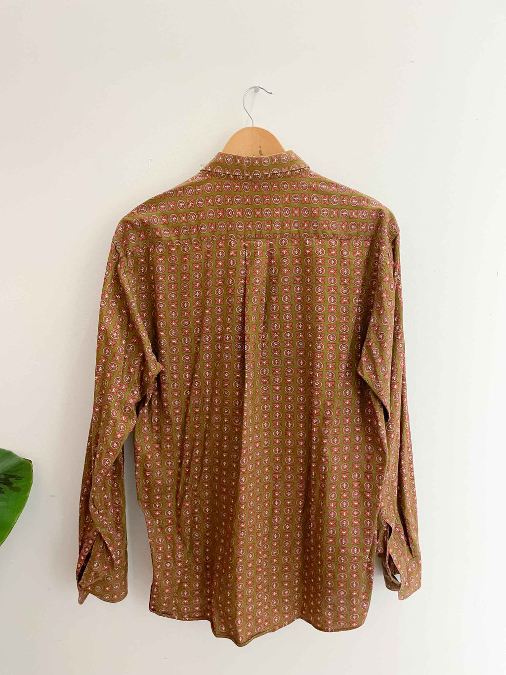 Vintage brown abstract pattern long sleeve mens large shirt