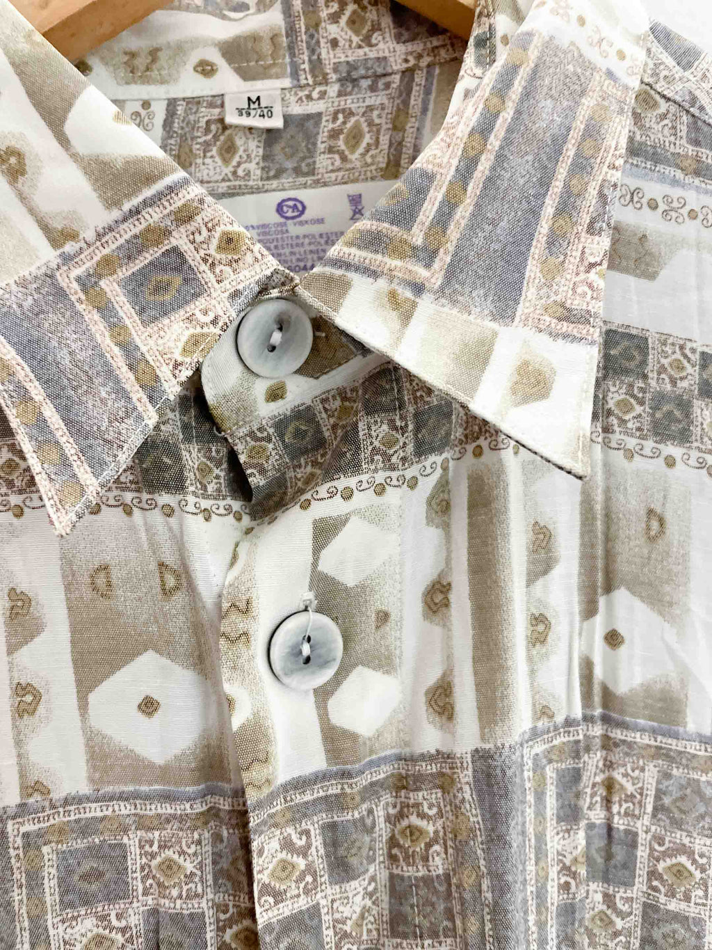 Vintage brown men abstract festival pattern long sleeve shirt size m