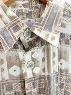 Vintage brown men abstract festival pattern long sleeve shirt size m