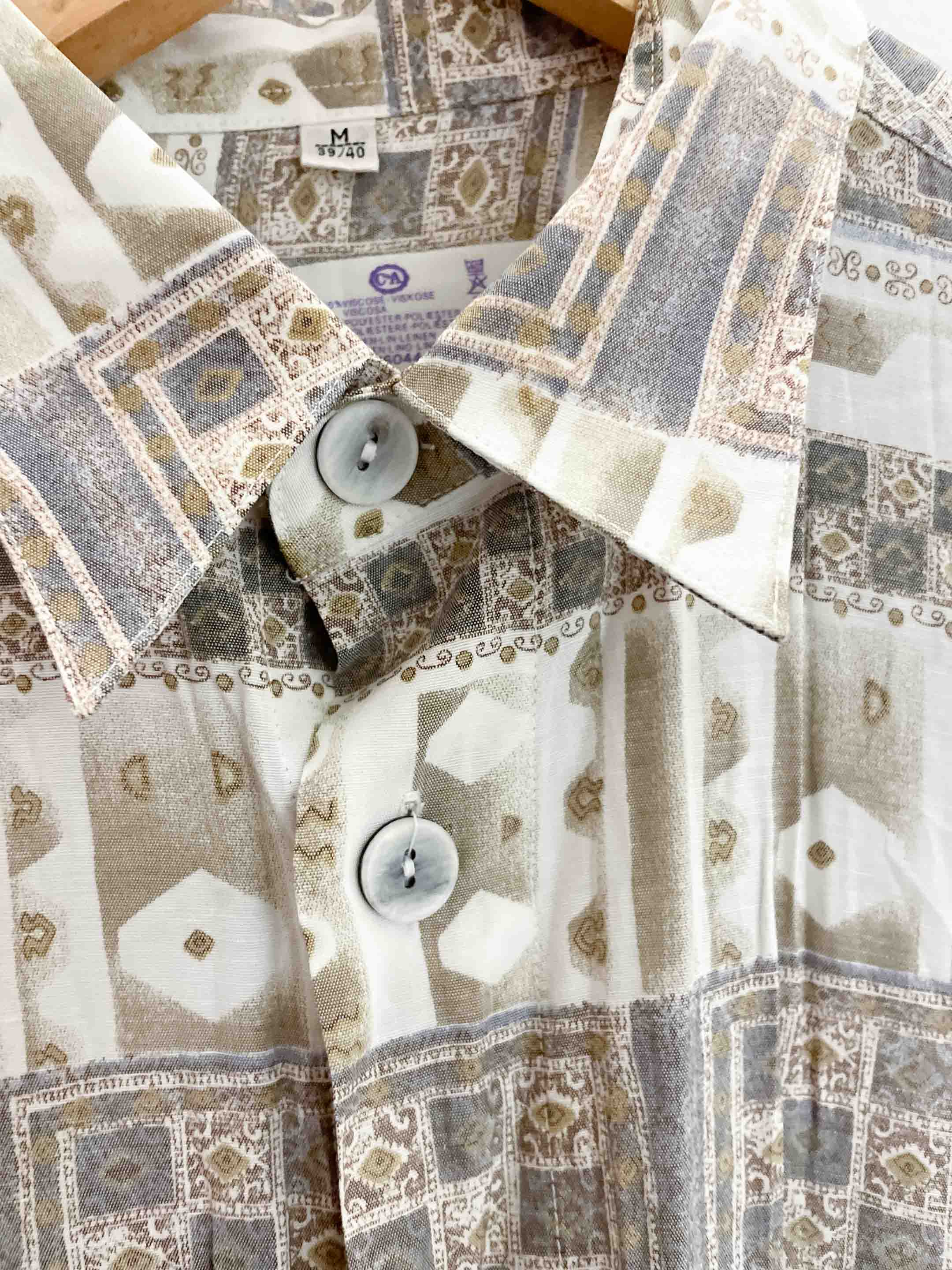 Vintage brown men abstract festival pattern long sleeve shirt size m