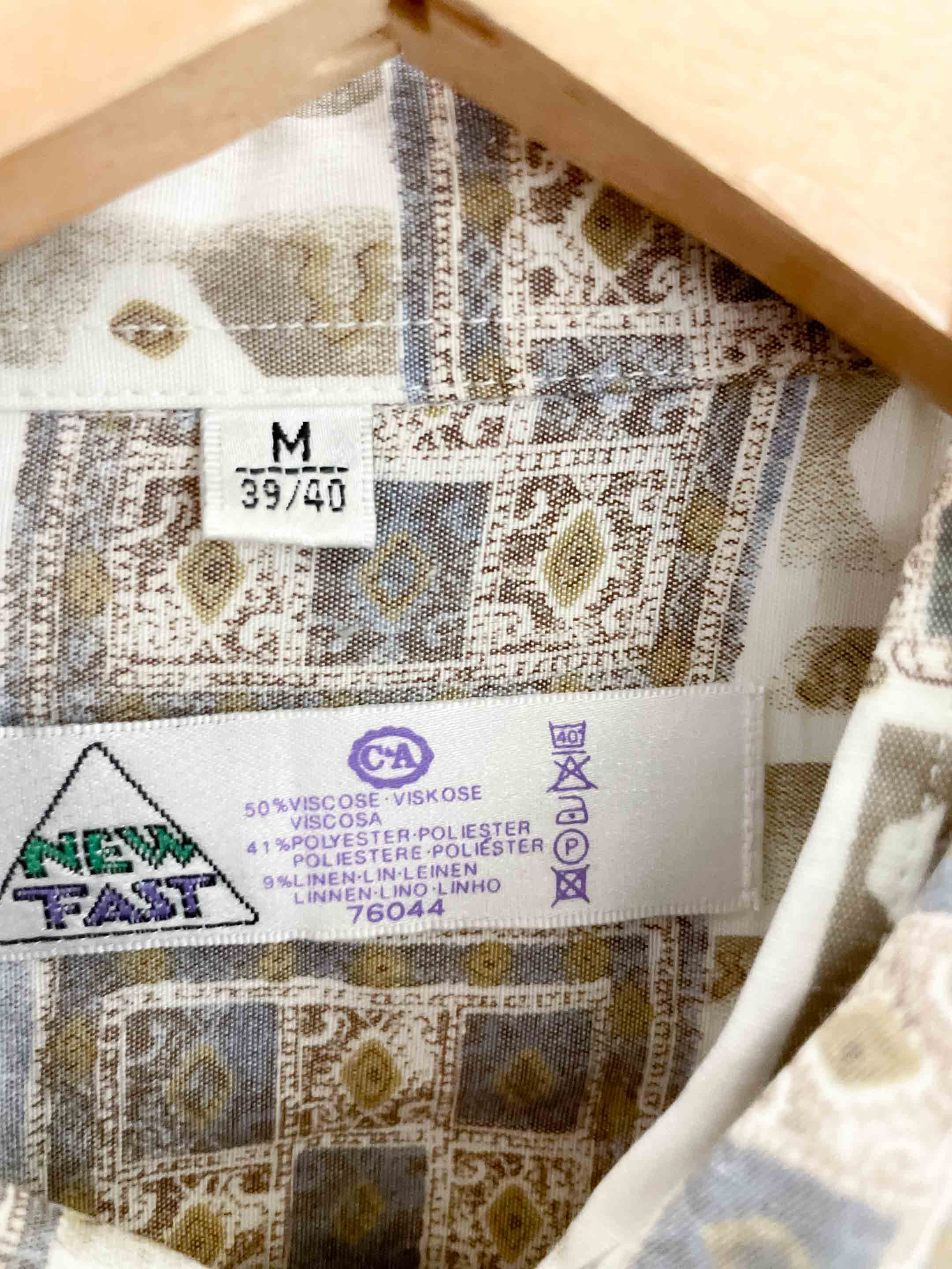 Vintage brown men abstract festival pattern long sleeve shirt size m