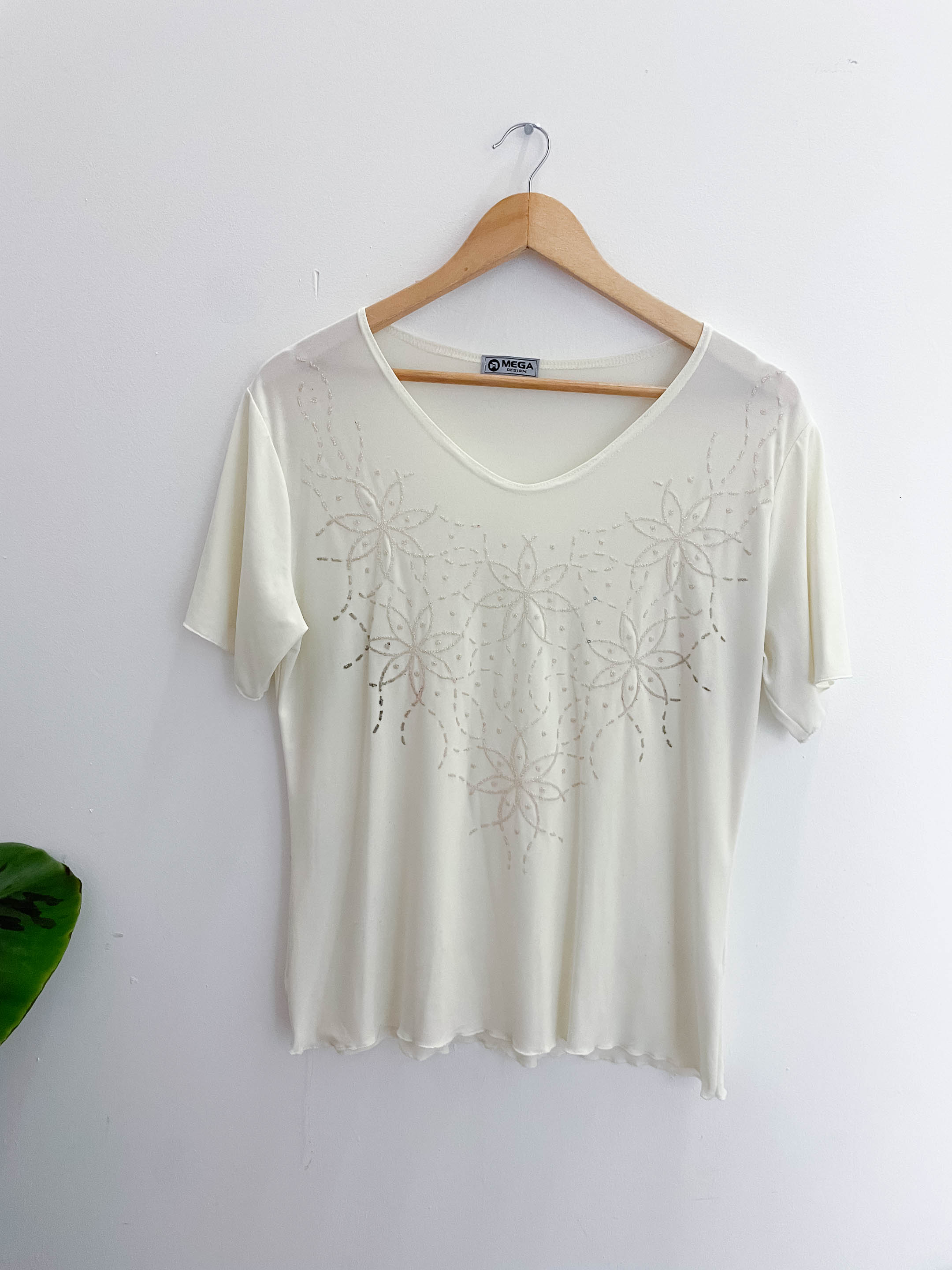 Vintage mega fashion cream women medium blouse