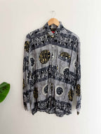 Vintage blue abstract pattern mens long sleeve medium shirt