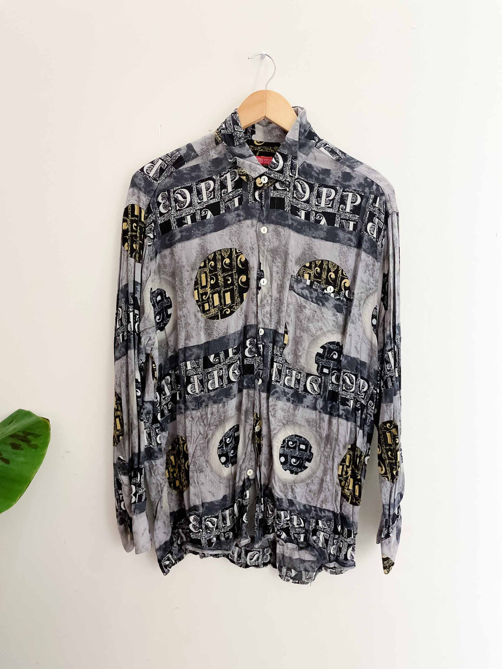 Vintage blue abstract pattern mens long sleeve medium shirt