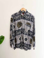 Vintage blue abstract pattern mens long sleeve medium shirt