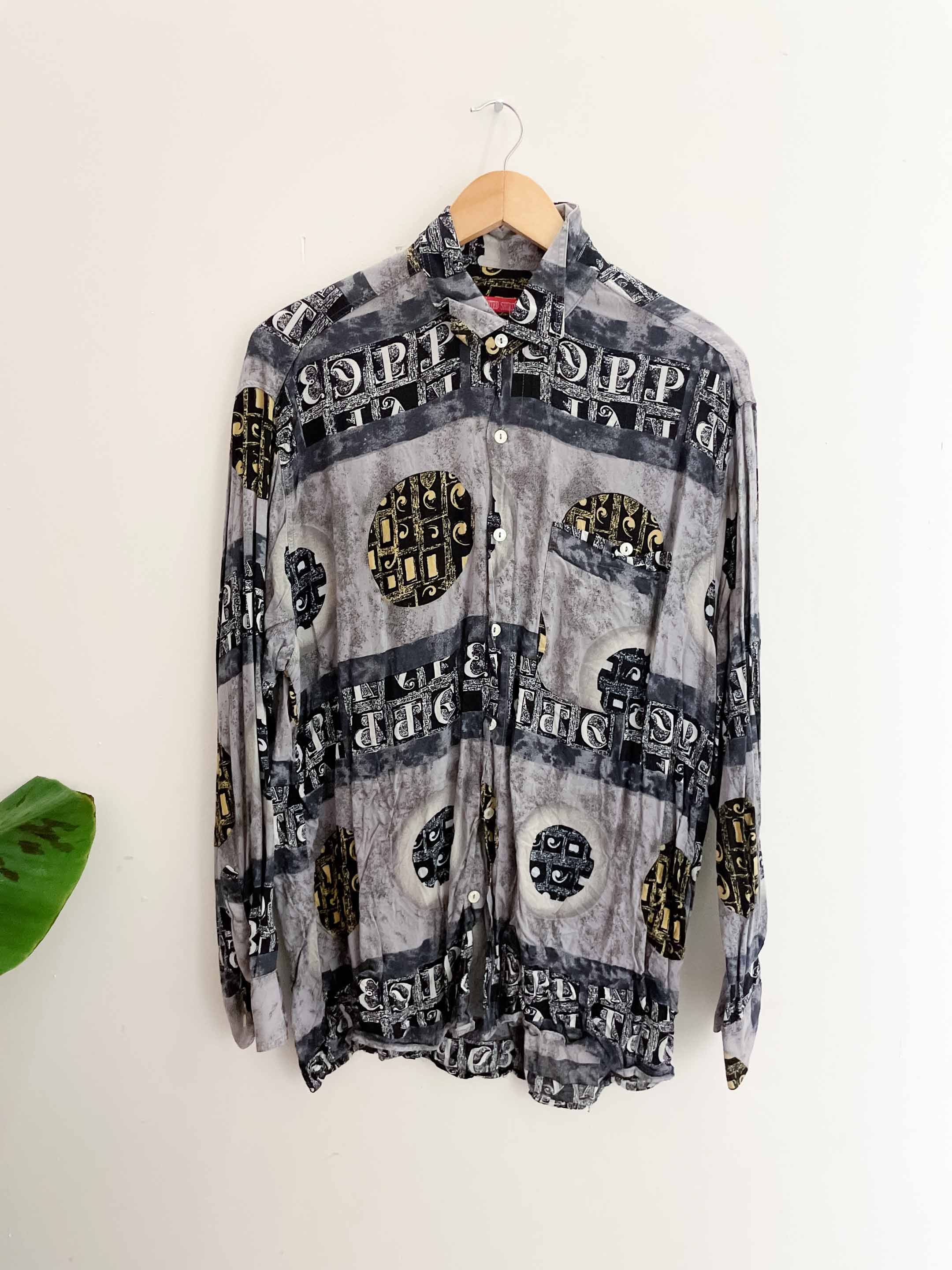 Vintage blue abstract pattern mens long sleeve medium shirt