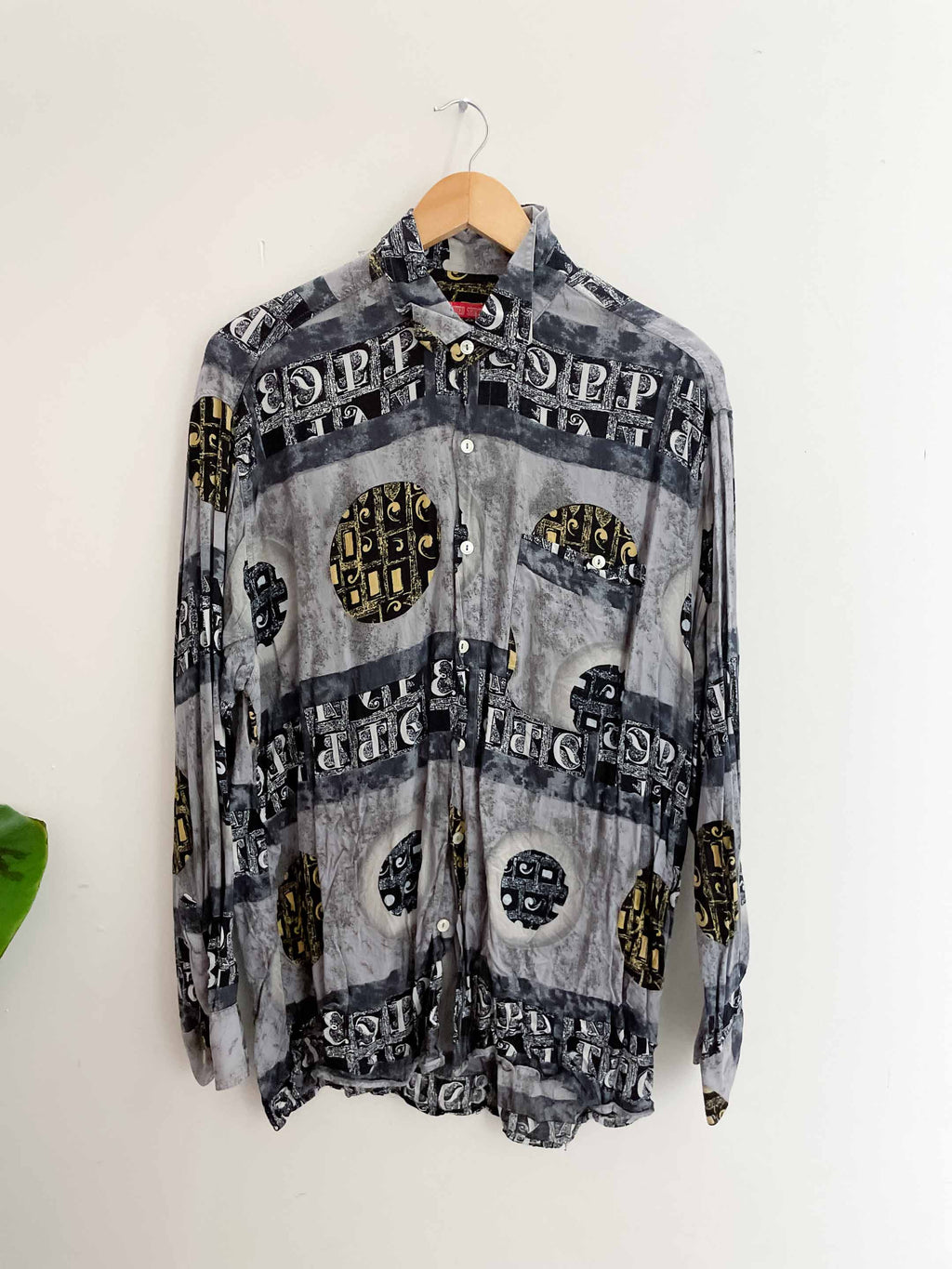 Vintage blue abstract pattern mens long sleeve medium shirt