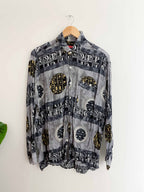 Vintage blue abstract pattern mens long sleeve medium shirt