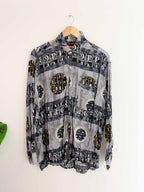Vintage blue abstract pattern mens long sleeve medium shirt
