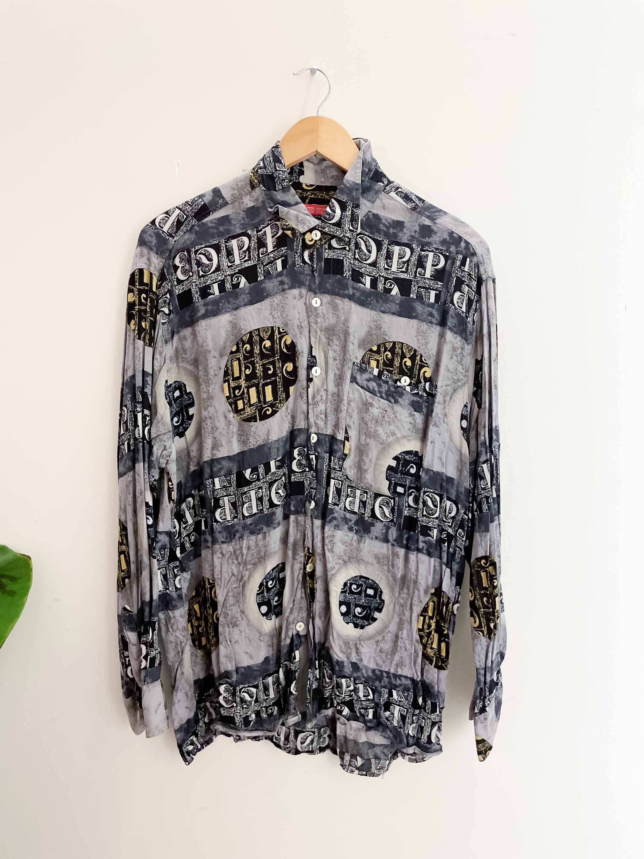 Vintage blue abstract pattern mens long sleeve medium shirt