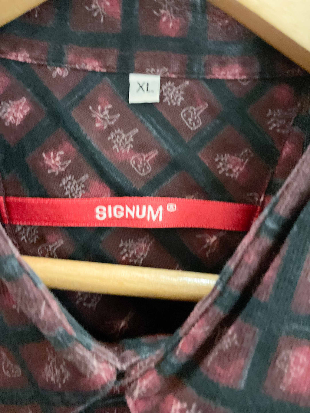 Vintage Signum red priinted pattern mens long sleeve shirt size XXL