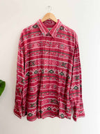 Vintage red abstract printed pattern long sleeve shirt size XL