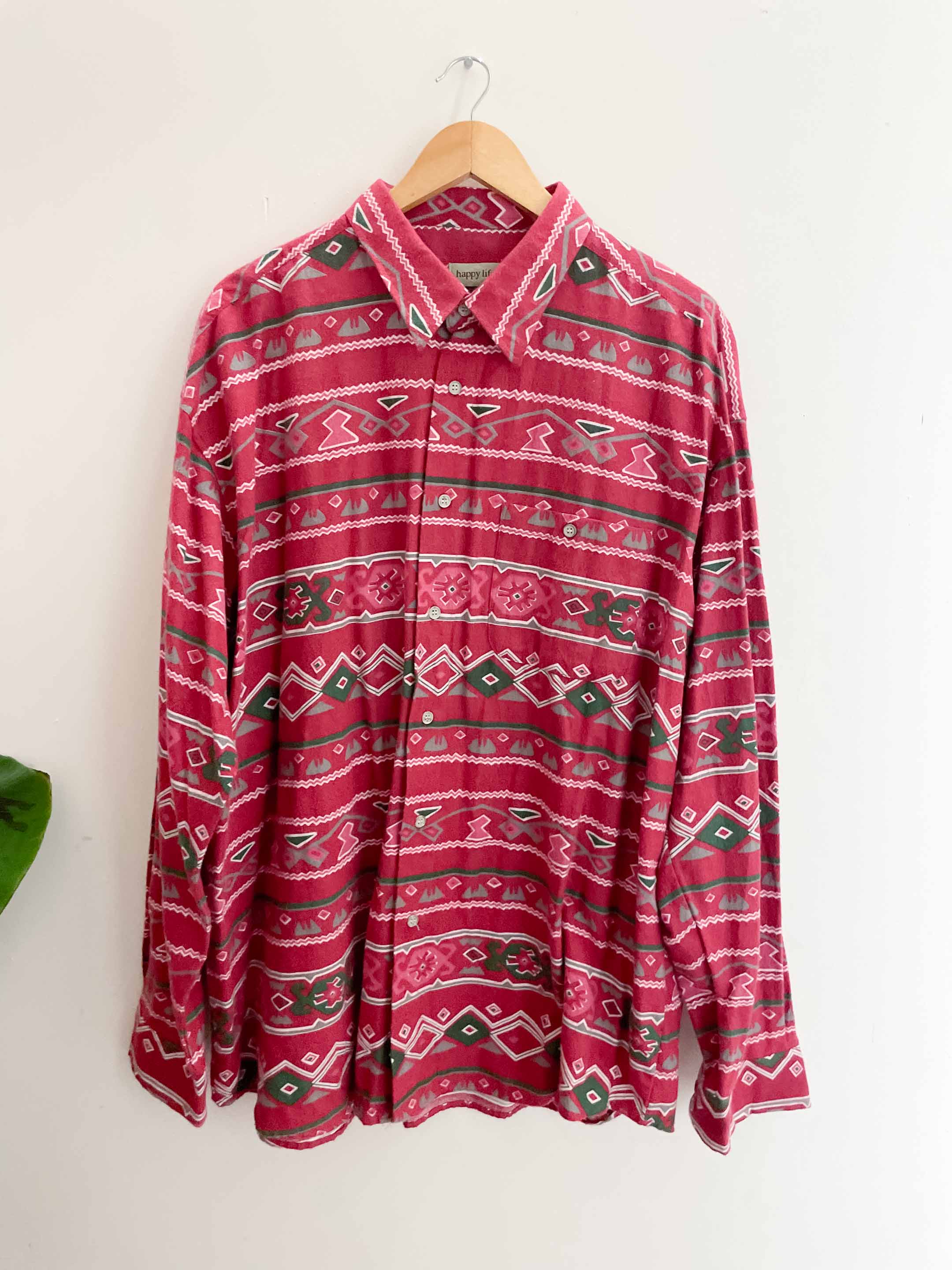 Vintage red abstract printed pattern long sleeve shirt size XL