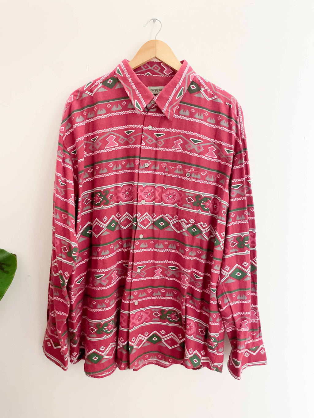 Vintage red abstract printed pattern long sleeve shirt size XL