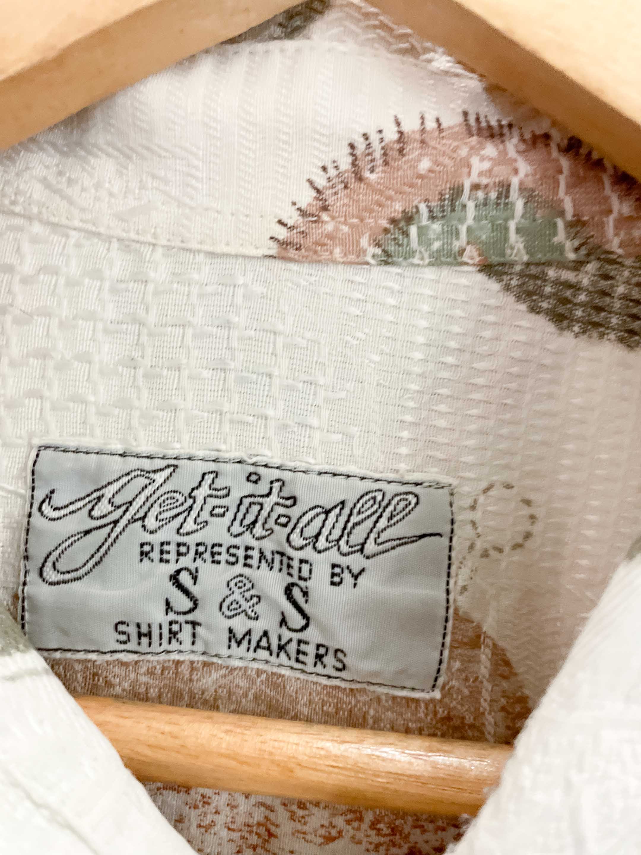 Vintage cream abstract pattern short sleeve mens shirt size XL