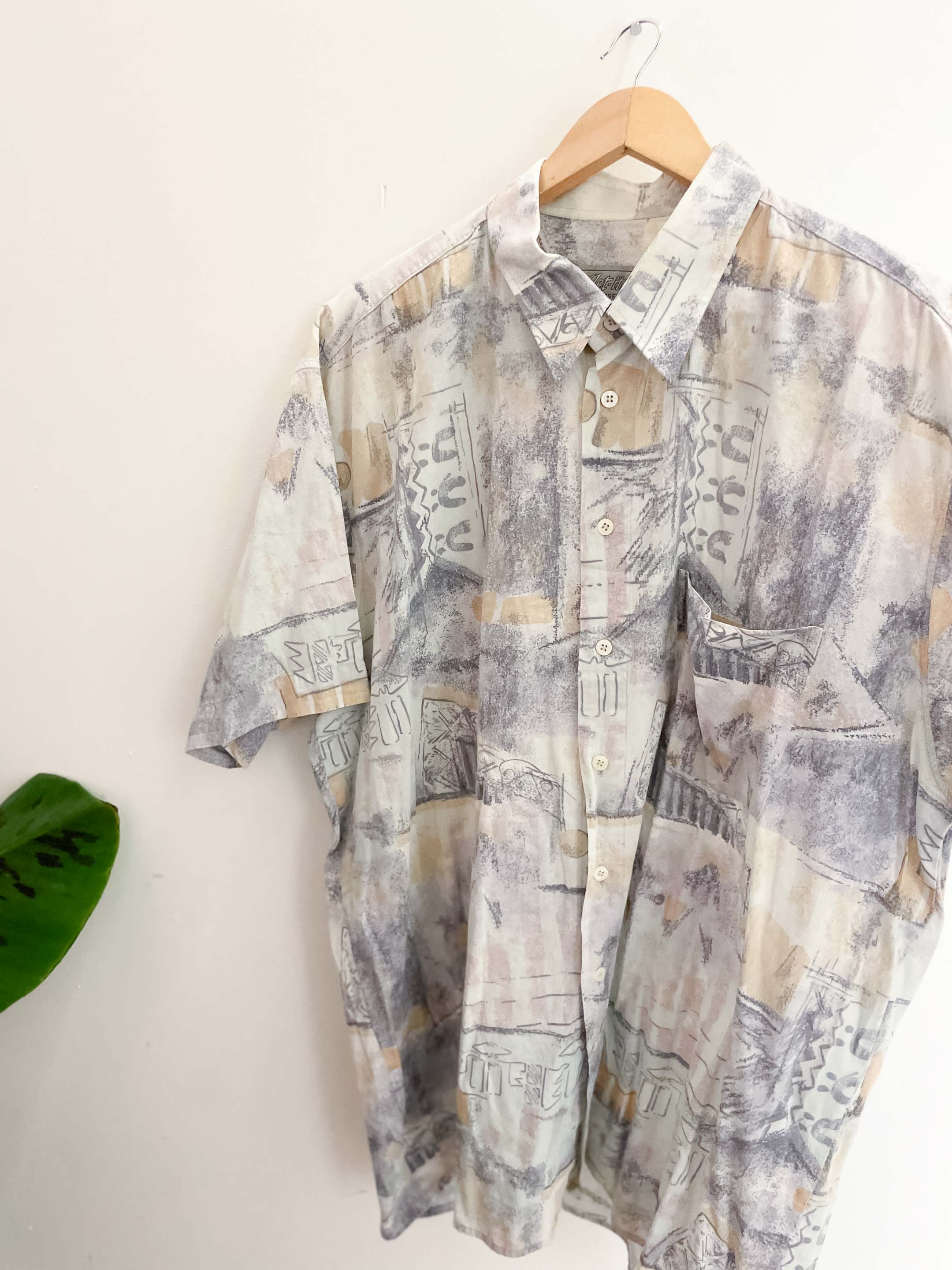 Vintage get it all grey abstract pattern mens short sleeve shirt size M