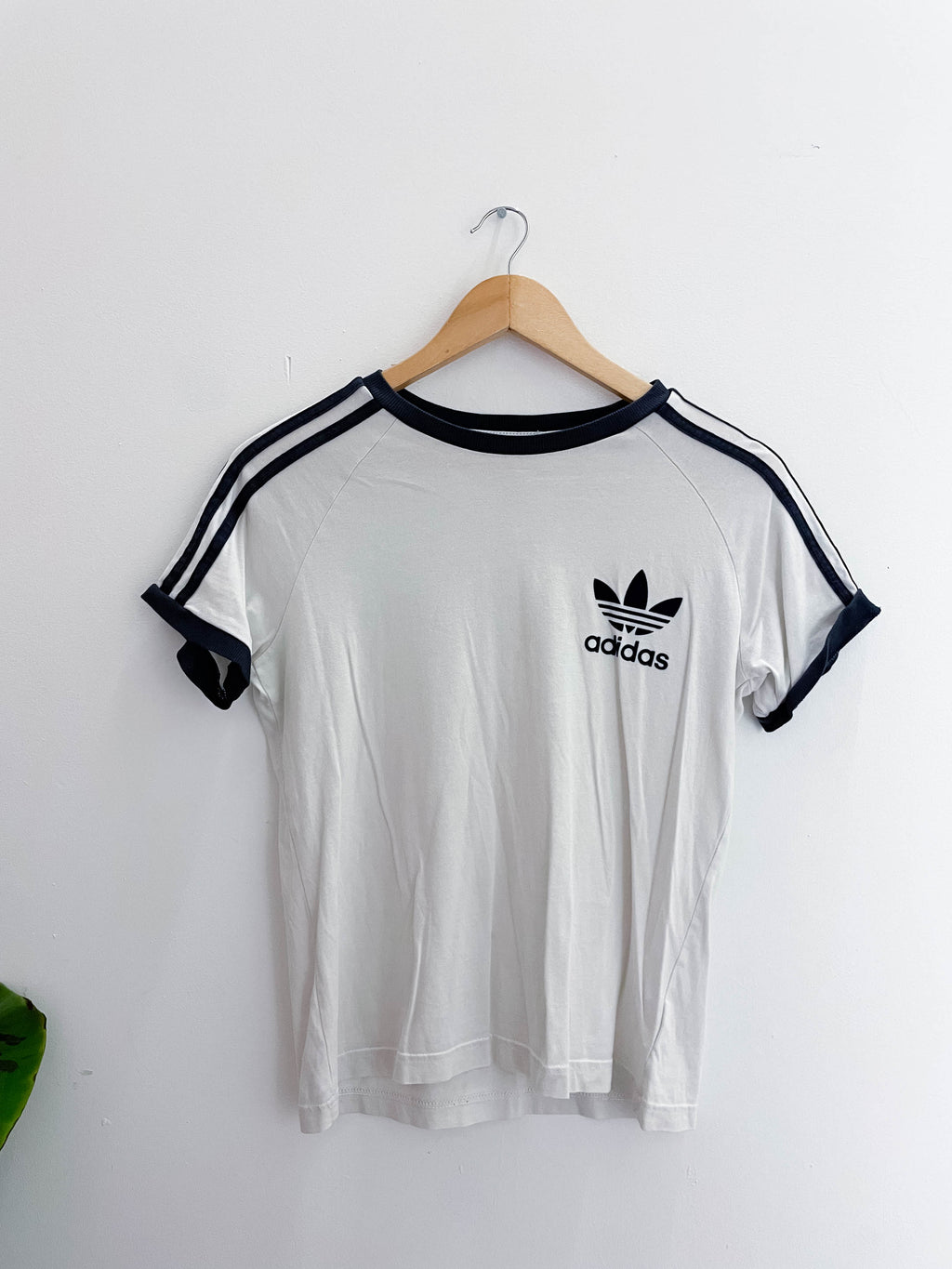 Vintage white adidas black three stripe medium tshirt