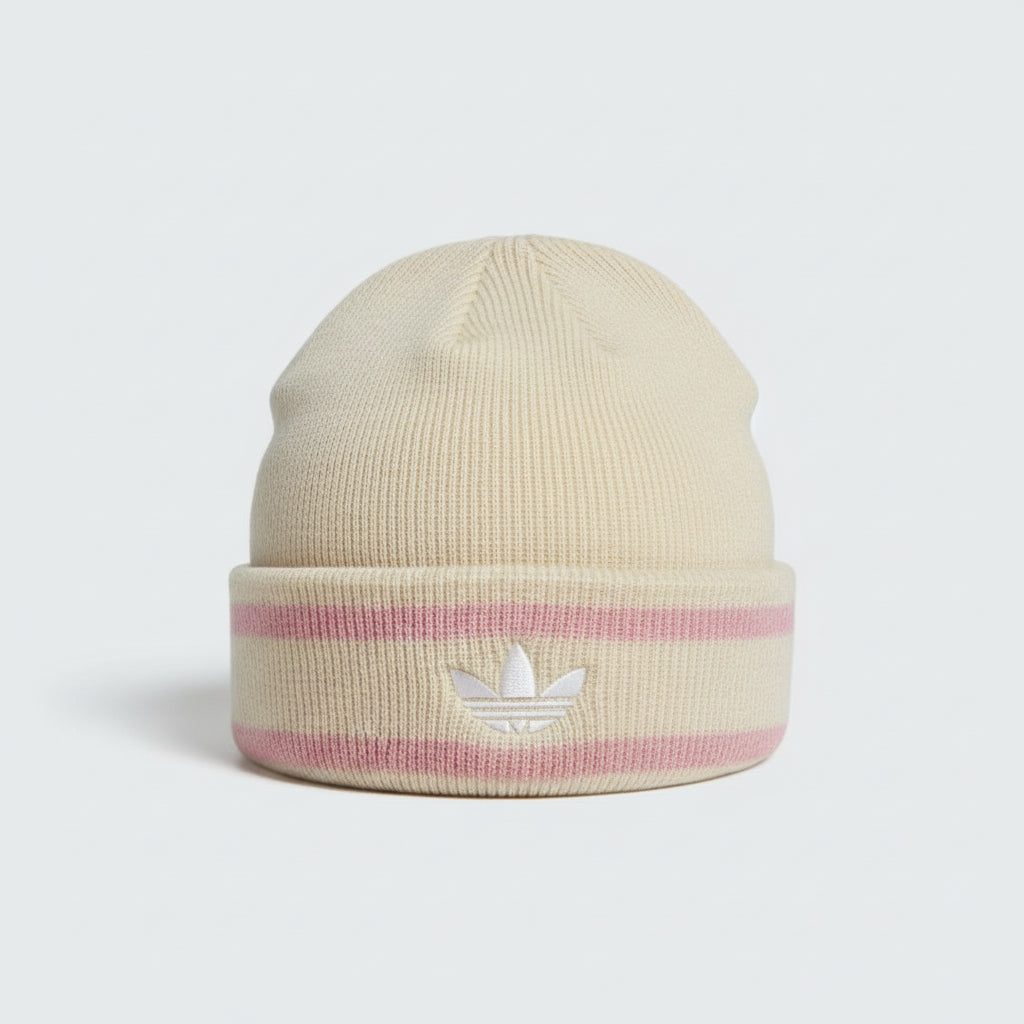 Adidas unisex Cream Ribbed Knit Pom-Pom Beanie SKU 7296