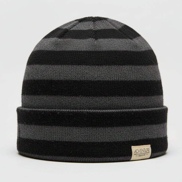 Striped Knit Adventure grey  and black Beanie SKU 7298