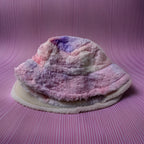 Vintage womens winter faux fur rainbow bucket hat