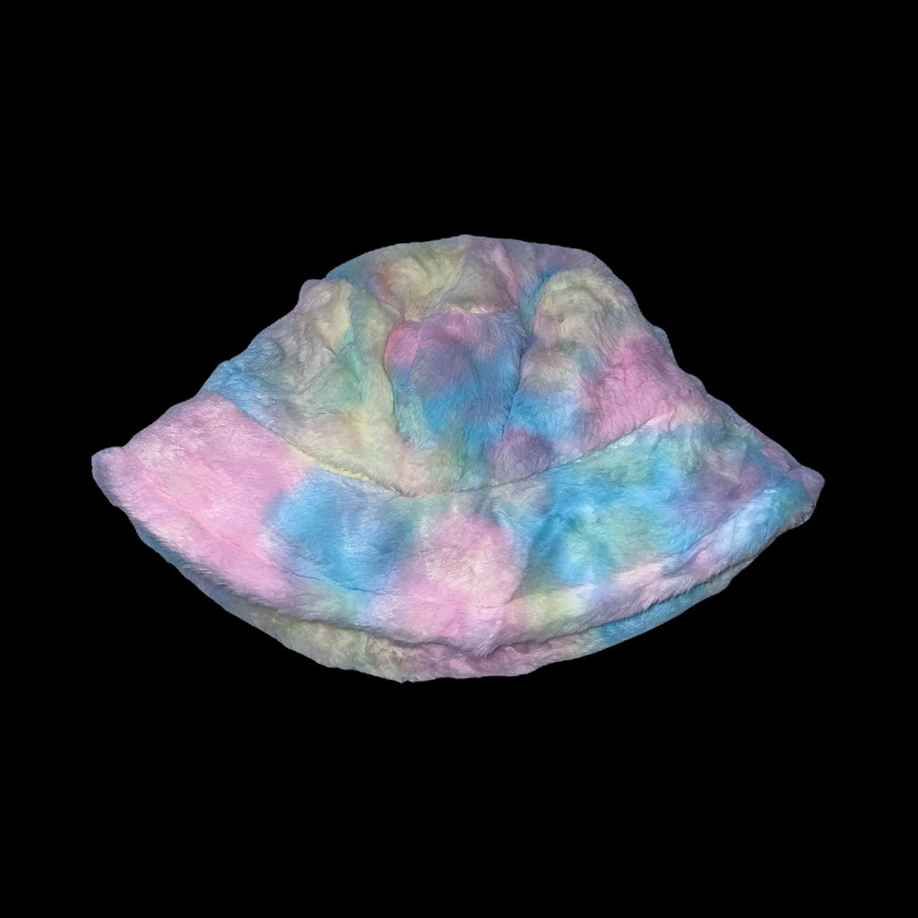 Vintage womens winter faux fur rainbow bucket hat