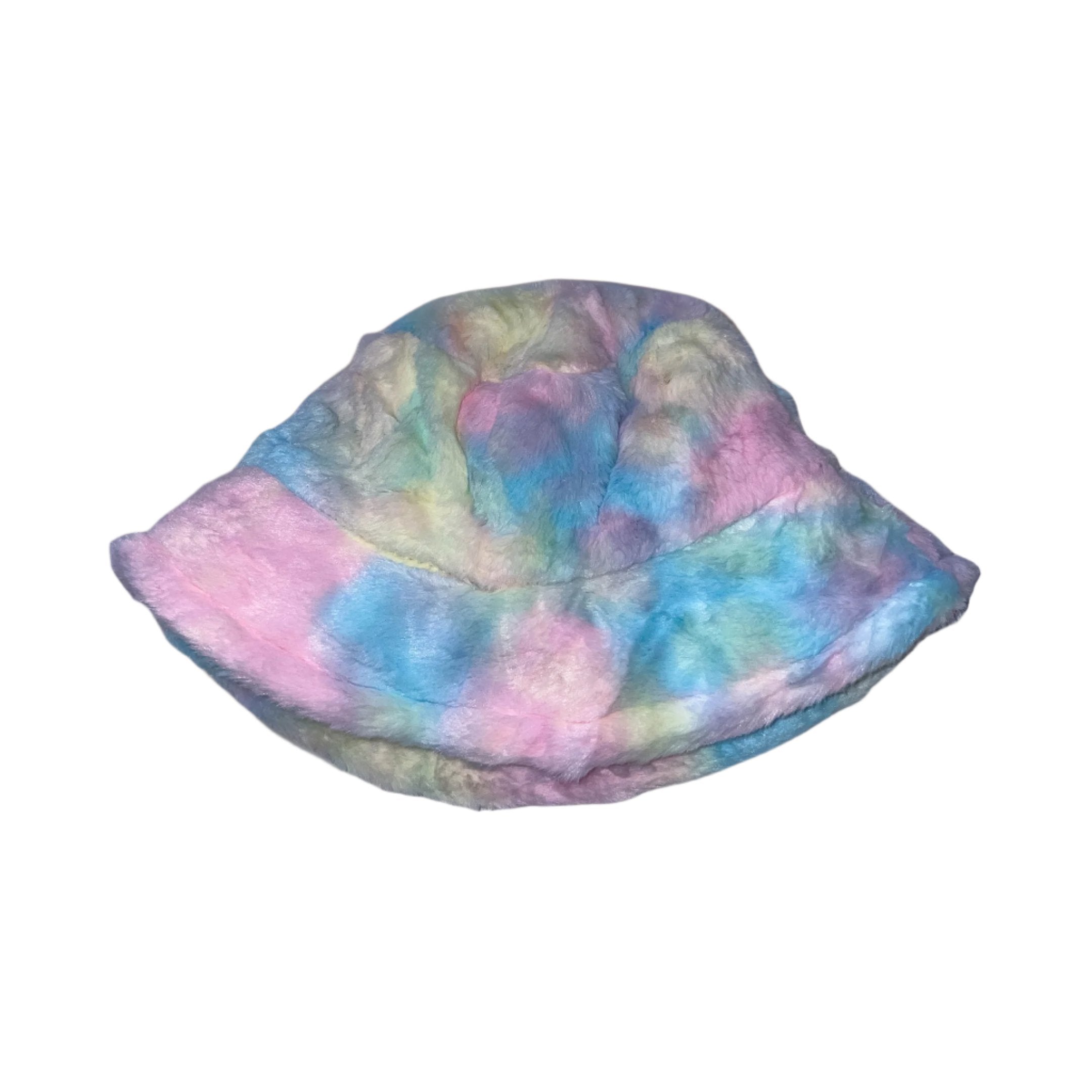 Vintage womens winter faux fur rainbow bucket hat