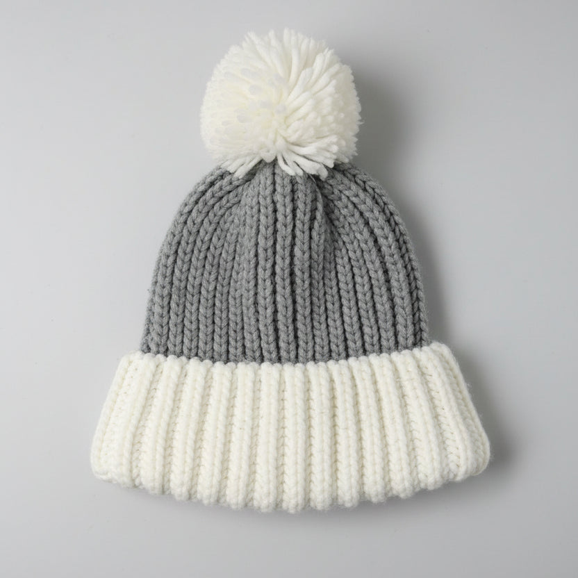 Two-Tone Cable Knit Pom-Pom Beanie SKU 7283