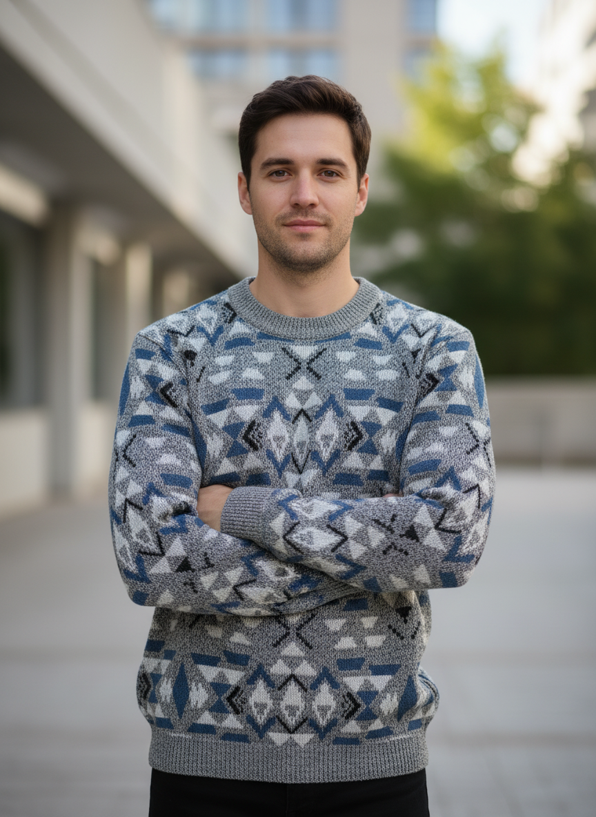 Rubynee Vintage y2k mens grey patterned sweatshirt