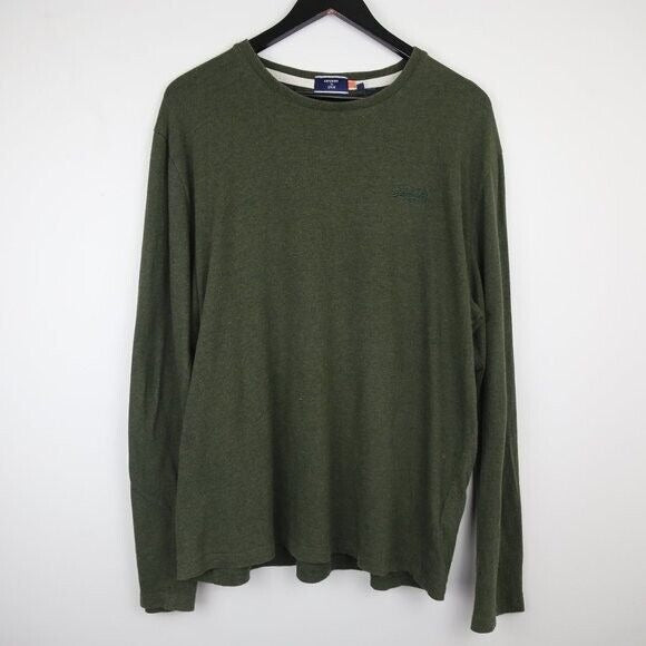Superdry Vintage Embroidered Long Sleeve Knit T-Shirt Green Grit Men's Size L|SKU 4171