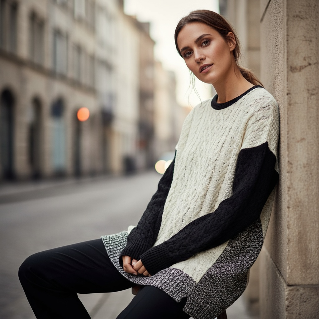 River island womens color block cream crew neck knited sweater size 14