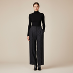 Vintage women black dotted chiffon wide leg crop trouser in L|L30 W18 |SKU 6304