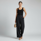 Vintage women black dotted chiffon wide leg crop trouser in L|L30 W18 |SKU 6304
