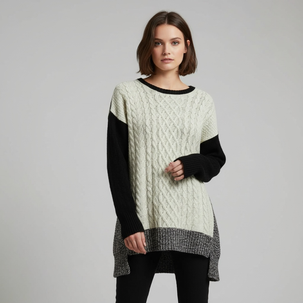 River island womens color block cream crew neck knited sweater size 14