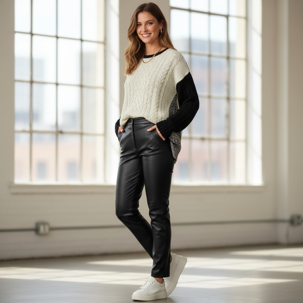 River island womens color block cream crew neck knited sweater size 14