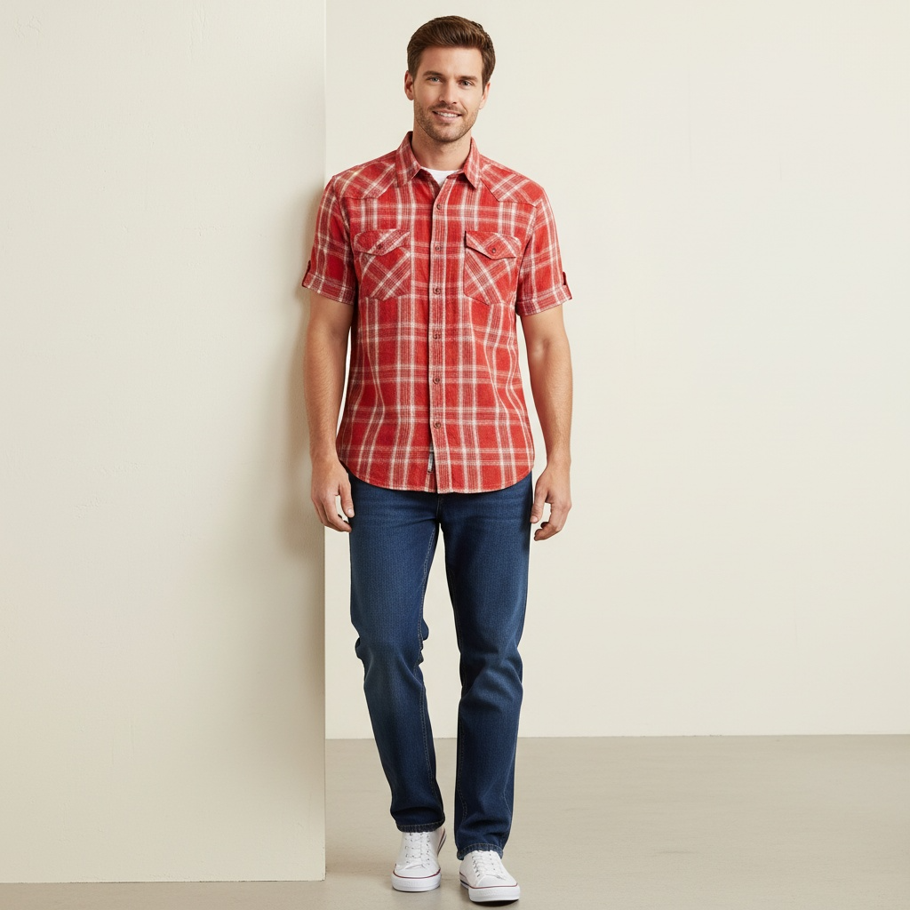 Vintage mens wrangler red checkered short sleeve shirt XXL