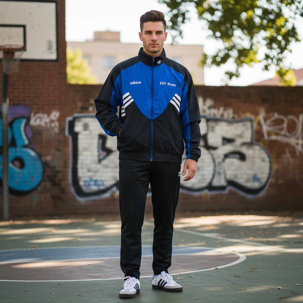 Vintage Men's Adidas FSV Krum Blue colorblock full zip track top in L/XL |L32 W25|SKU 3886