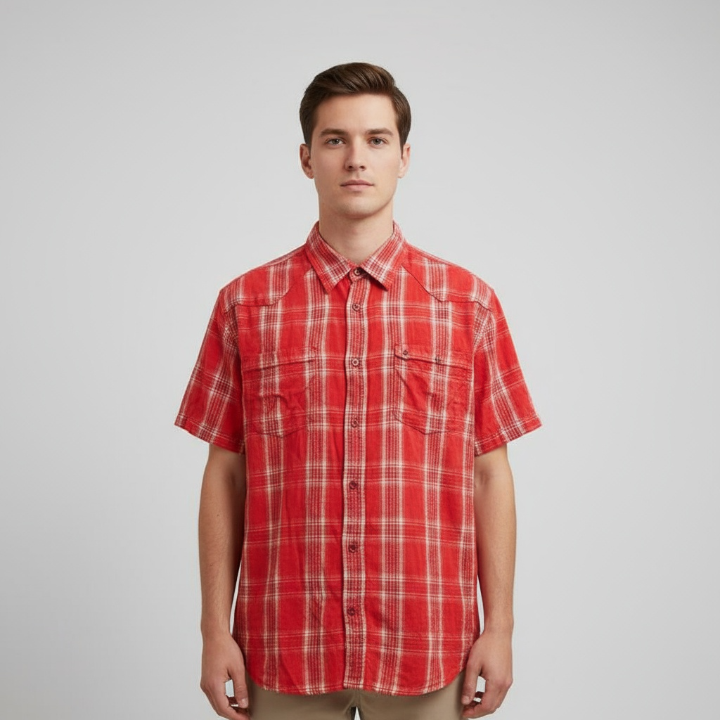 Vintage mens wrangler red checkered short sleeve shirt XXL