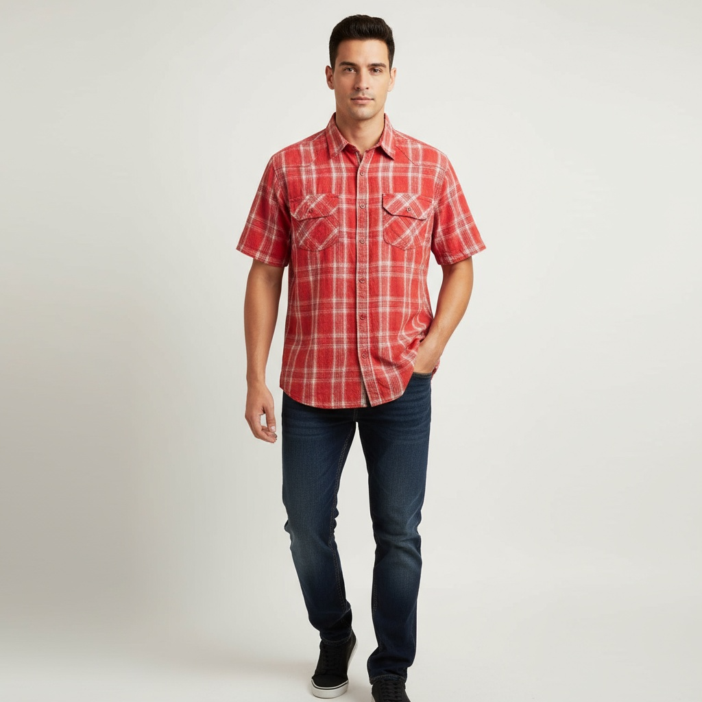 Vintage mens wrangler red checkered short sleeve shirt XXL