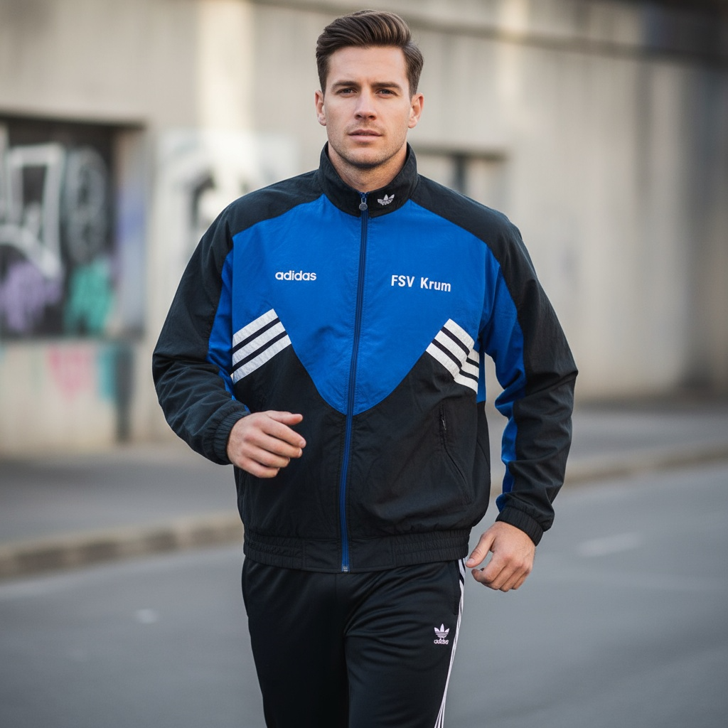 Vintage Men's Adidas FSV Krum Blue colorblock full zip track top in L/XL |L32 W25|SKU 3886