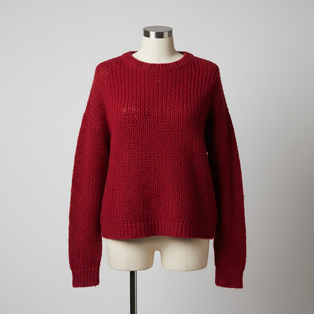 A red Abercrombie & Fitch sweatshirt for women laid flat on a white background.