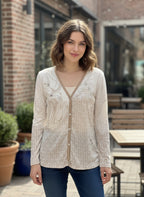 Rubynee Vintage y2k Vneck Patterned cream Sweatshirt