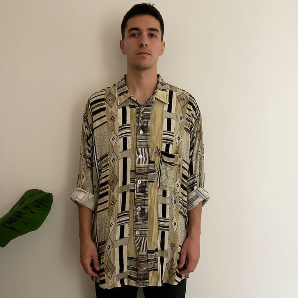 Vintage brown abstract patterned shirt size xxl