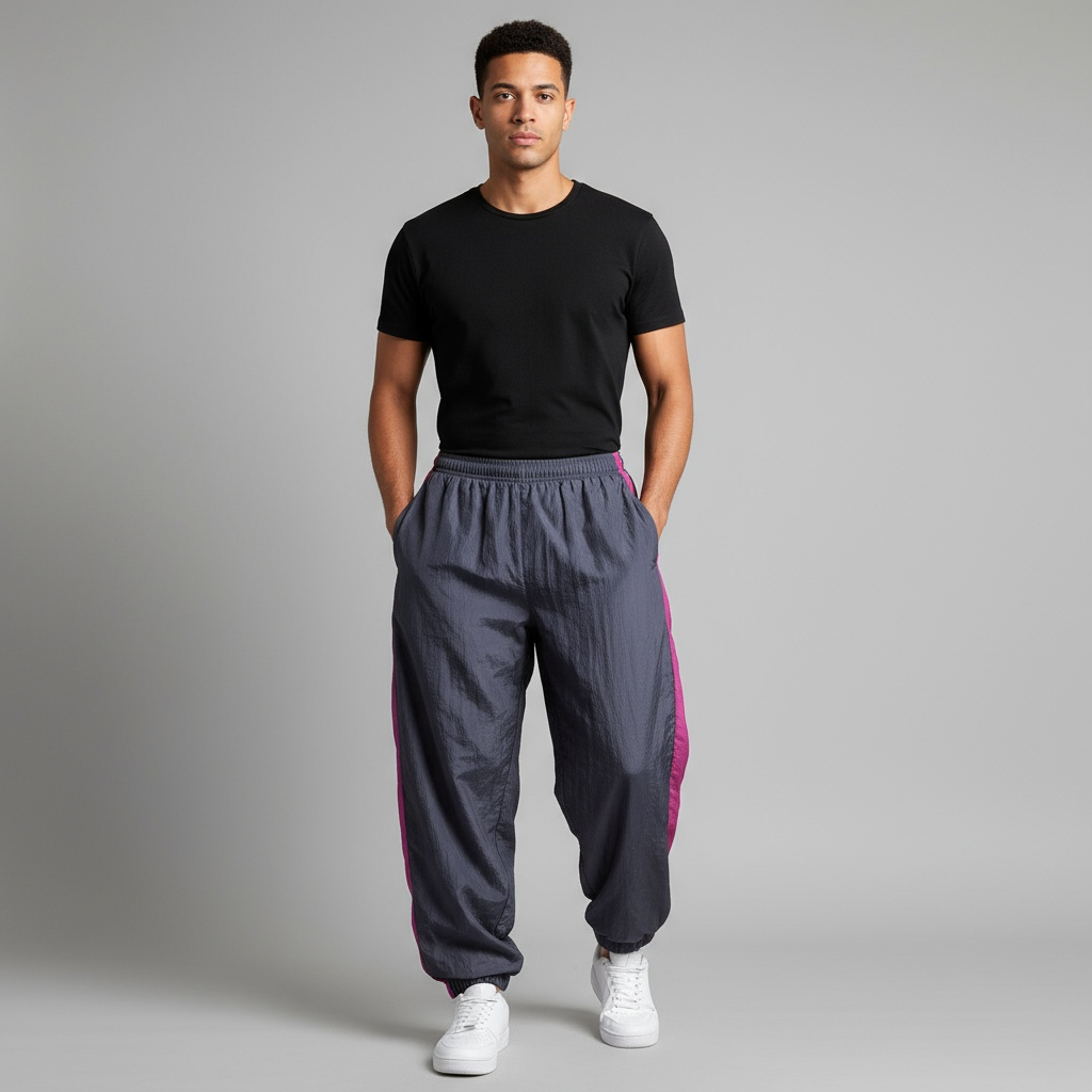 Vintage 90's Hot Purp + Blue Warm-up Pants Men's M Nylon ShellWarm lining W32L32 SKU 6028