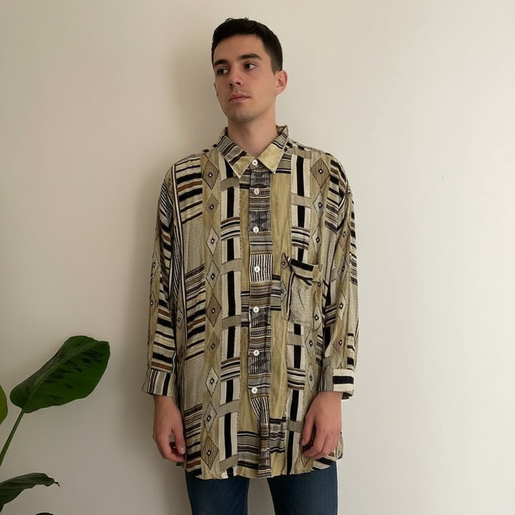 Vintage brown abstract patterned shirt size xxl