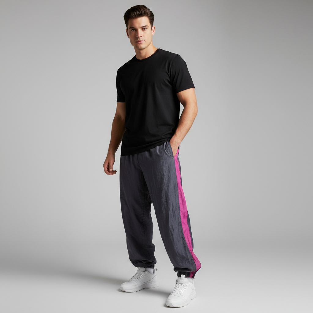 Vintage 90's Hot Purp + Blue Warm-up Pants Men's M Nylon ShellWarm lining W32L32 SKU 6028